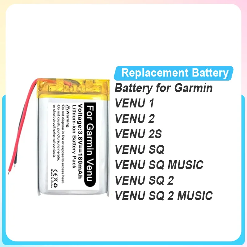 Batería de repuesto para GARMIN VENU 1 2 2S SQ MUSIC VENU2 361-00139-10 361-00086-12 361-00136-10 accesorios deportivos para reloj inteligente