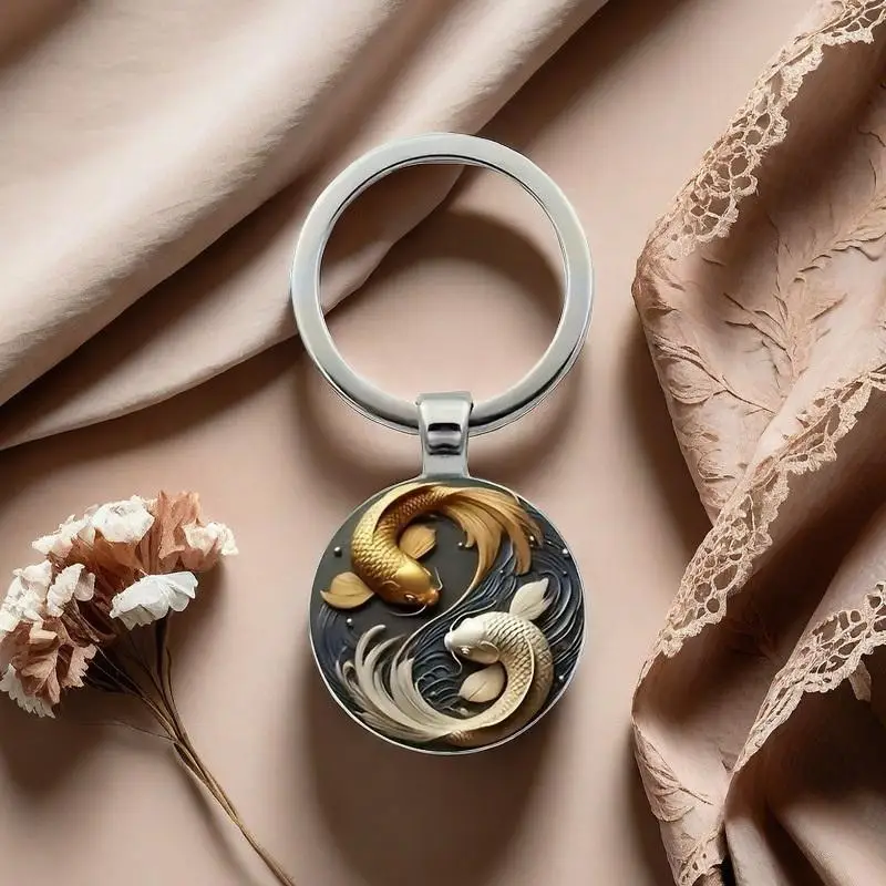 يين يانغ كوي الأسماك المفاتيح جولة الزجاج قلادة محظوظ سحر الحديثة الحد الأدنى زوجين هدية للذكرى السنوية الإبداعية حقيبة قلادة