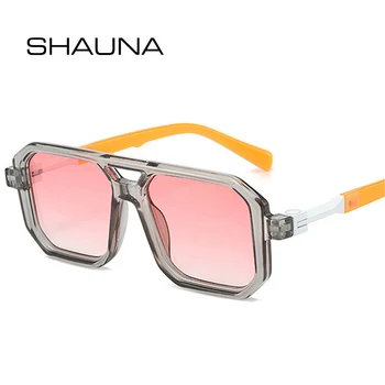 SHAUNA ใหม่ Double Bridges แว่นตากันแดดผู้หญิงแฟชั่น Shades UV400 Retro รูปหลายเหลี่ยมผู้ชายแว่นตากันแดด