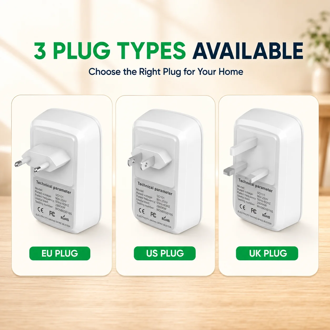 Voltage Stabilizer Plug For Home Power Optimization Device 90-250V Household Electrical Voltage Regulator EU/US/UK Adapter