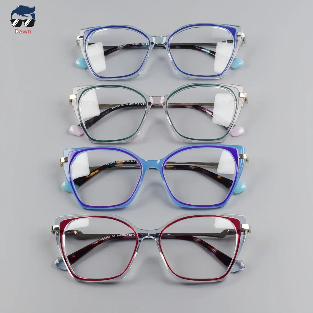

Retro Cat Eye Glasses High-End Acetate Color Blocked EyewearUnisex Prescription Frames Women Men Fashion Myopia Reading Glasses