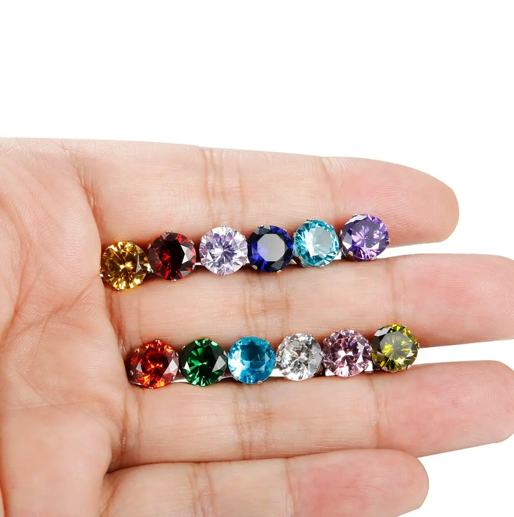 1-12 Pairs Stainless Steel Womens CZ Stud Earings Set Piercing Jewelry 3-8mm