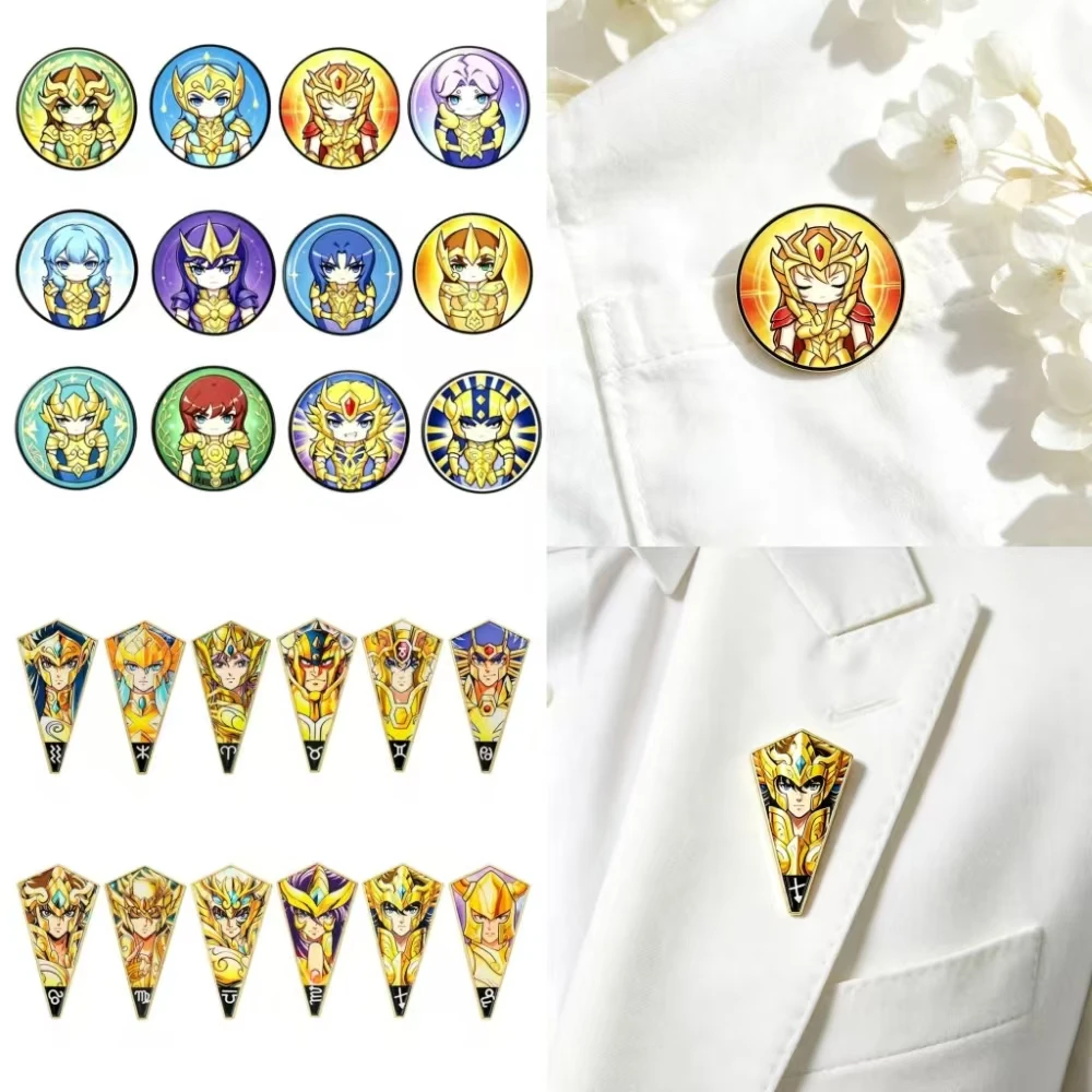 12-24Pcs Chibi Armor Warrior Enamel Badge Pins, Round & Geometric Brooches, Cute Decor Accessories for Outfit and Collection