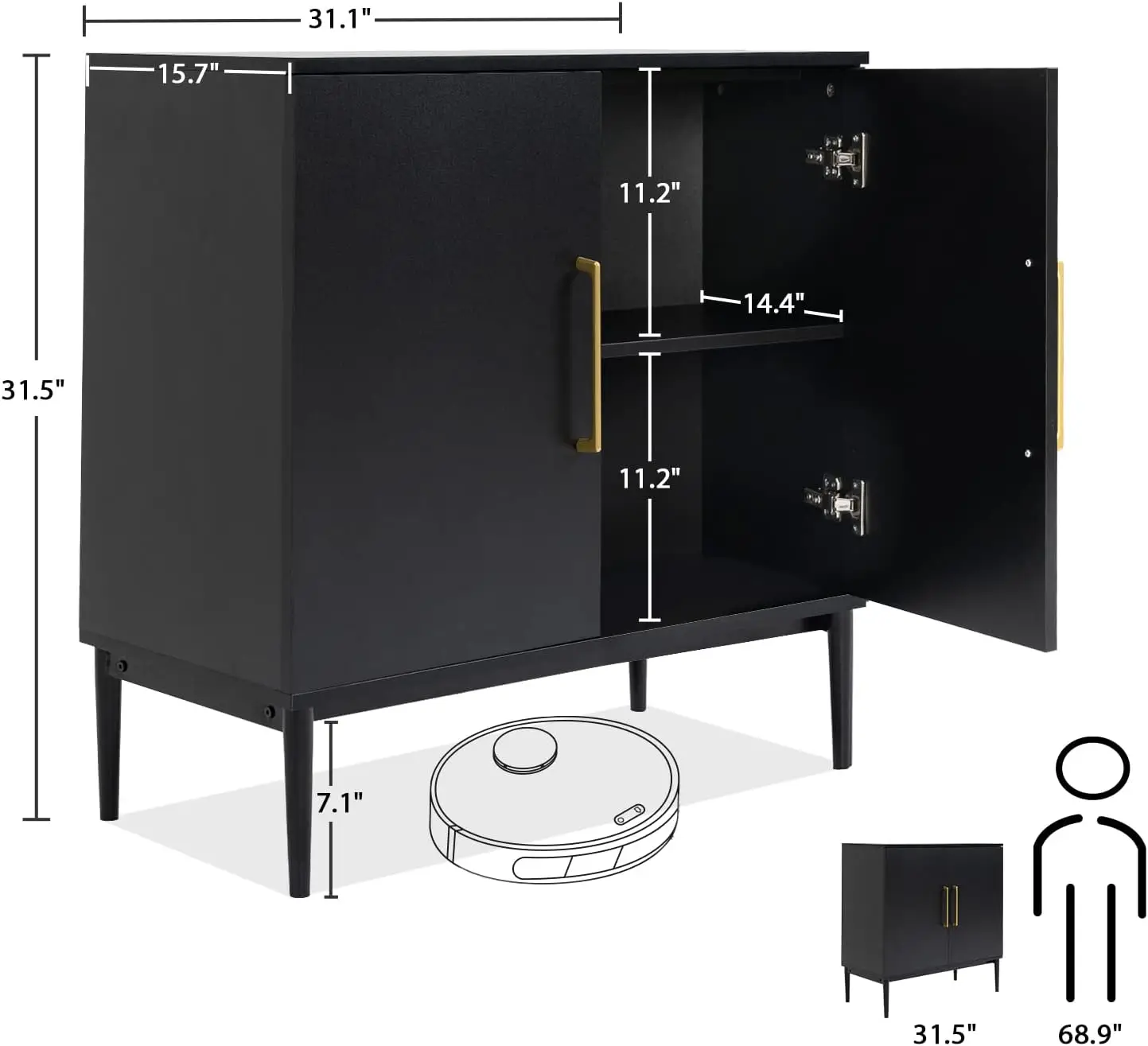 Modern Storage Cabinet, Free Standing Buffet Cabinet, Black Sideboard and Buffet Storage, Wood Accent Cabinet for Living Room