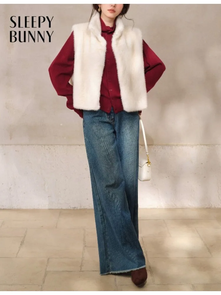 

Soft Plush Stand Collar Vest for Women Lady Warm Loose Fit Sleeveless Outerwear Elegant Casual Winter Layering Gilet Style Wear