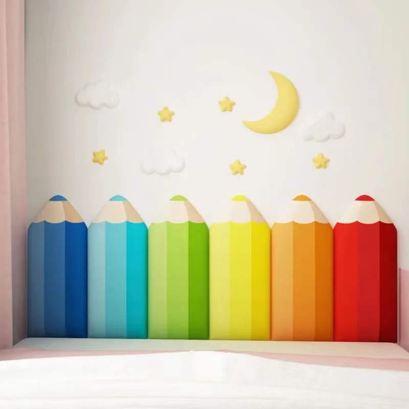 Bed Headboard Wall Stickers 3D Stereo Pencil Headboard Self-adhesive Soft Pack Tatami Anti-collision Child Bedroom Decor Sticker image 3
