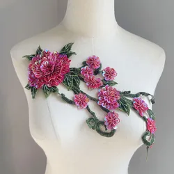 1 Piece 39.5*19.5 cm Exquisite Beaded Flower Sew on Patch for Clothes Repair,  DIY Decoration Applique Pink Purple Blue Yellow