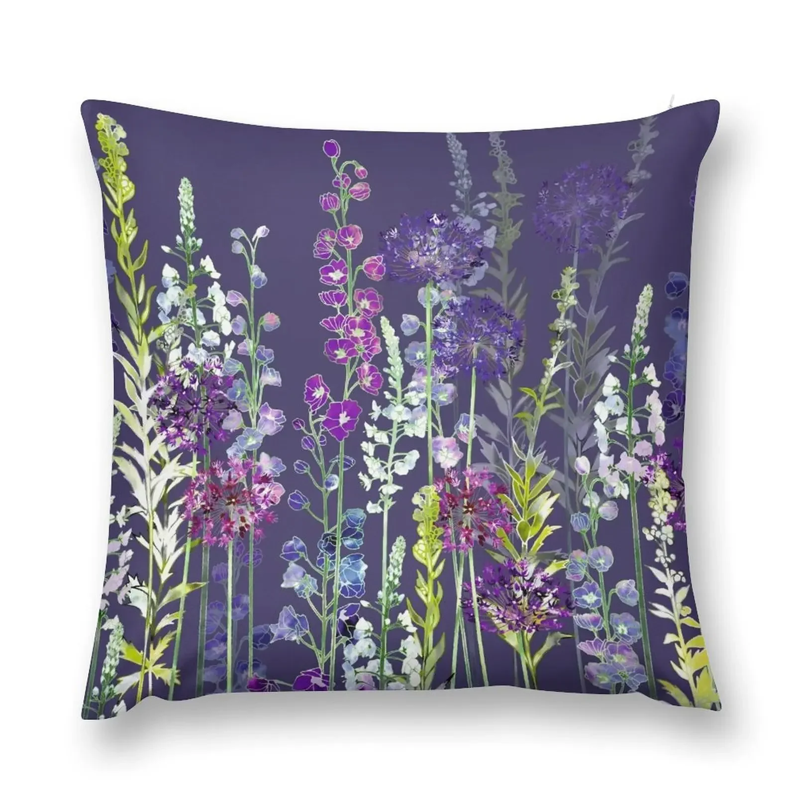 Purple Flower Meadow - Alliums, Delphiniums & Veronica Gentianoides Throw Pillow Pillow Covers Decorative Plaid Sofa pillow