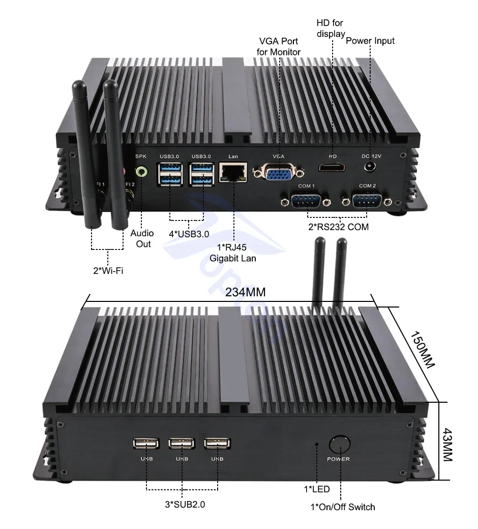 Fanless Mini PC Intel i7-1165G7 i5-1135G7 2*DDR4 M.2+MSATA+2.5''SATA 2*COM Rs232 HDMI VGA WiFi Rugged Industrial Computer