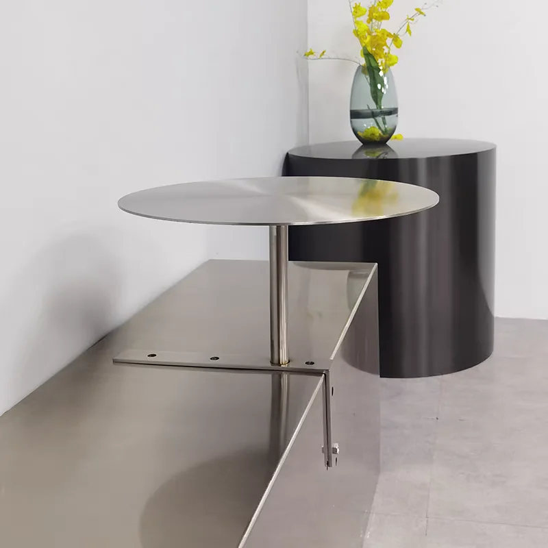 

Stainless Steel Wall Table Commercial Round Bar Counter for Milk Tea Shop Coffee Table Space Saving Dining Table for Pastry Shop