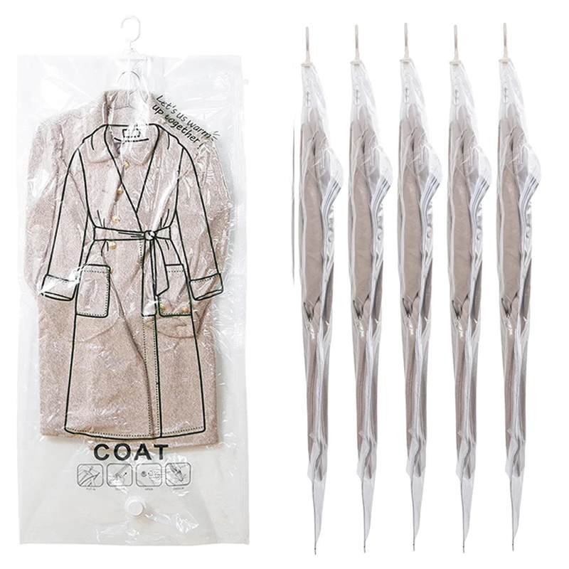 

Hanging Vacuum Storage Bags Transparent Space Bags Clothes Compression Organizer Reusable Garment Protector Clothes Storage Bag