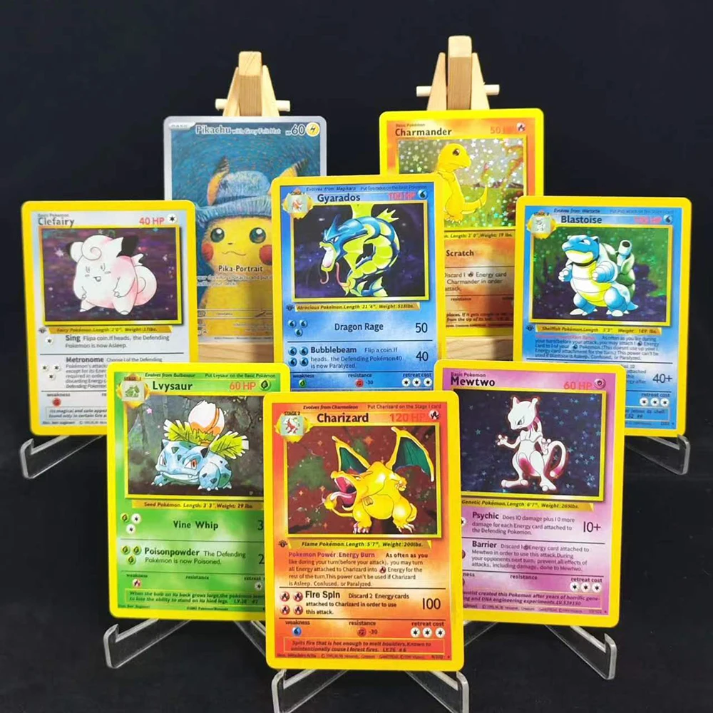 

Self Made Proxy PTCG English 1st Edition Base Charizard Mewtwo Ivysaur Gyarados Blastoise Pikachu Hobby Collection Card Toy