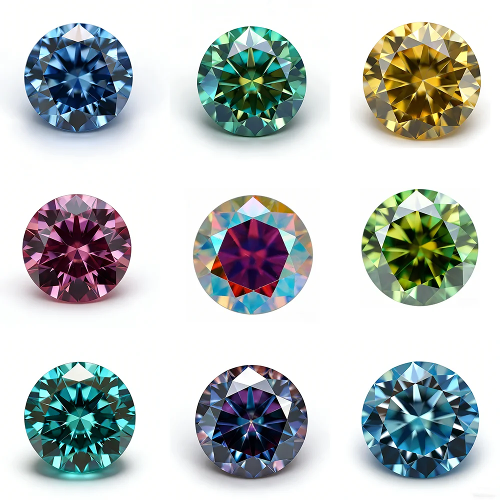 Meisidian Round Shape 3mm to 12mm Fancy Plated Colors 0.1ct to 6ct Lab Grown Moissanite Diamond Gemstones