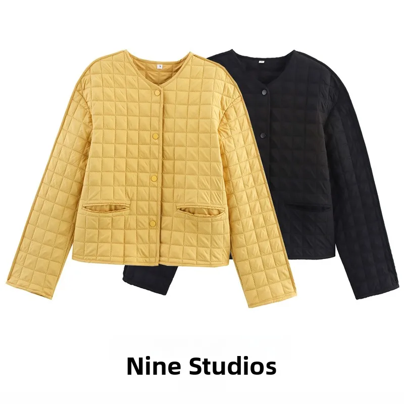 Loose Fit Pure Color Cotton Jaet Women's Autumn Winter Coat V-Ne Long Sve Button up Cheered Pattern Commute Sle