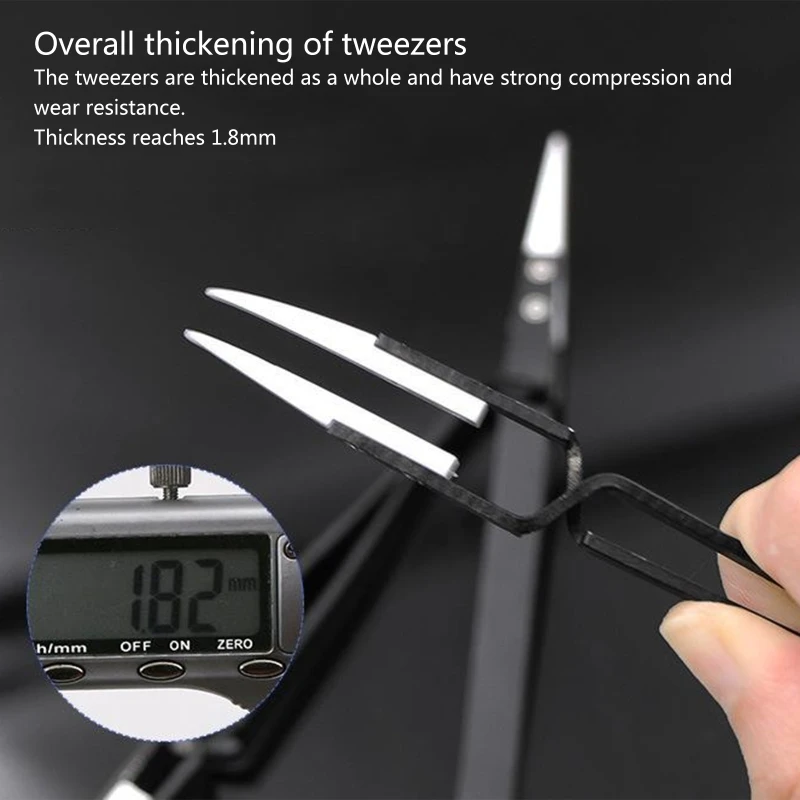 3x Anti-static Heat Resistant Tweezers Ceramic Reverse Tweezers Curved Straight Tweezers for Laboratory Work