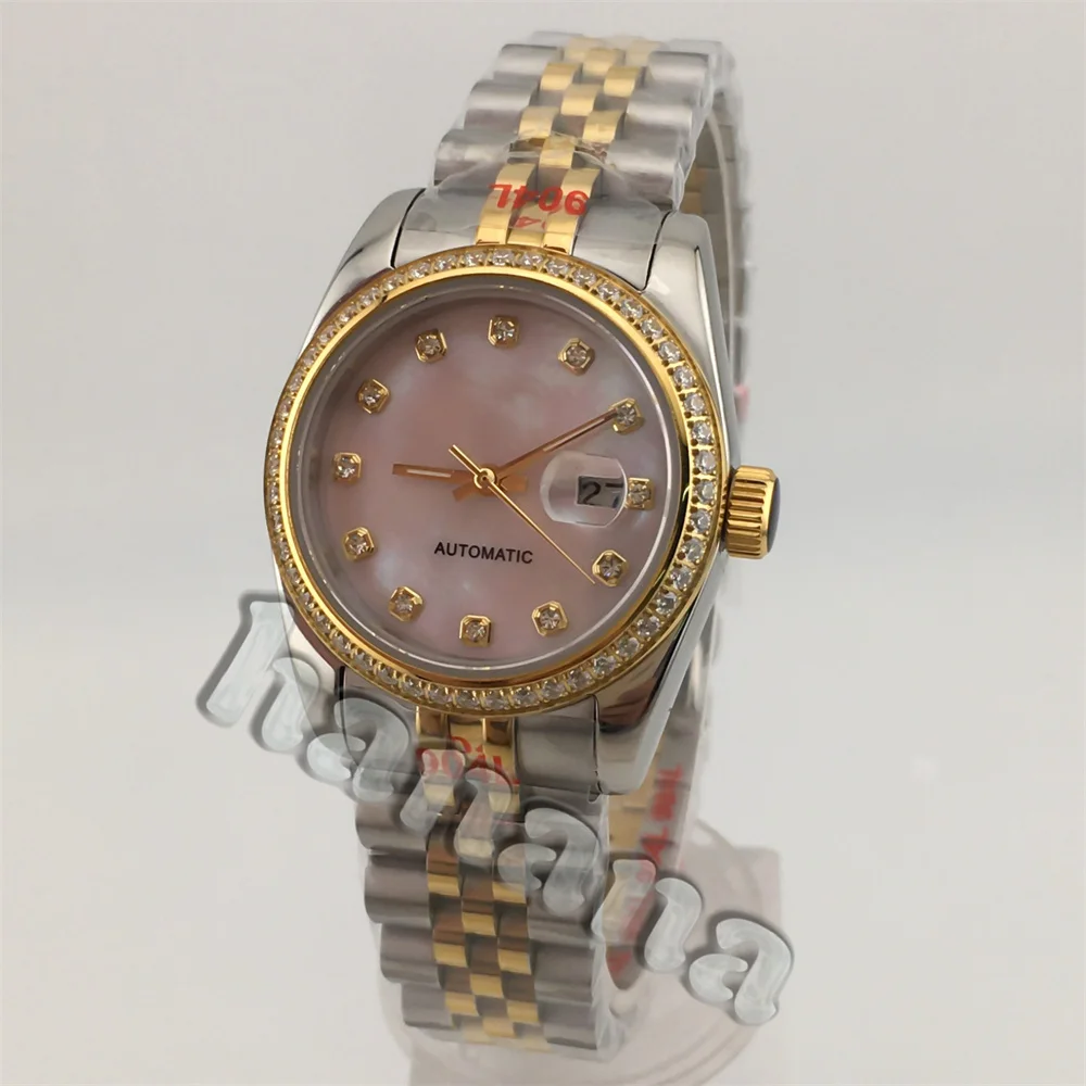 Женские часы 31 мм, высококачественные, роскошные, модные, золотой браслет из нержавеющей стали, NH05, механизм, календарь, женские деловые часы