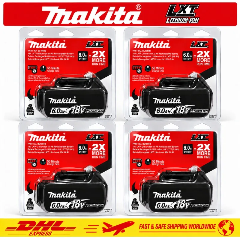 100% Original Makita Battery, 6.0Ah Rechargeable Battery 18V, BL1830B BL1840B BL1850B BL1860B, Cordless Power Tool Battery