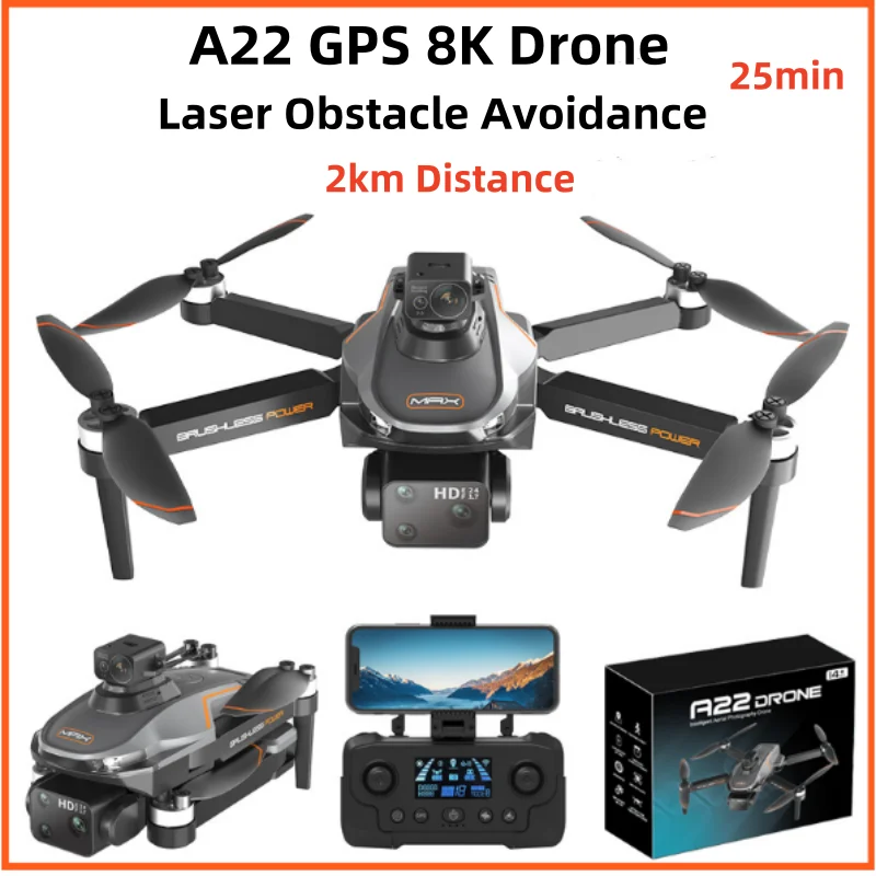 

A22 GPS Drone 8K HD Dual Camera Professional Drones 360° Laser Obstacle Avoidance Foldable Brushless Quadcopter 2 km Distance