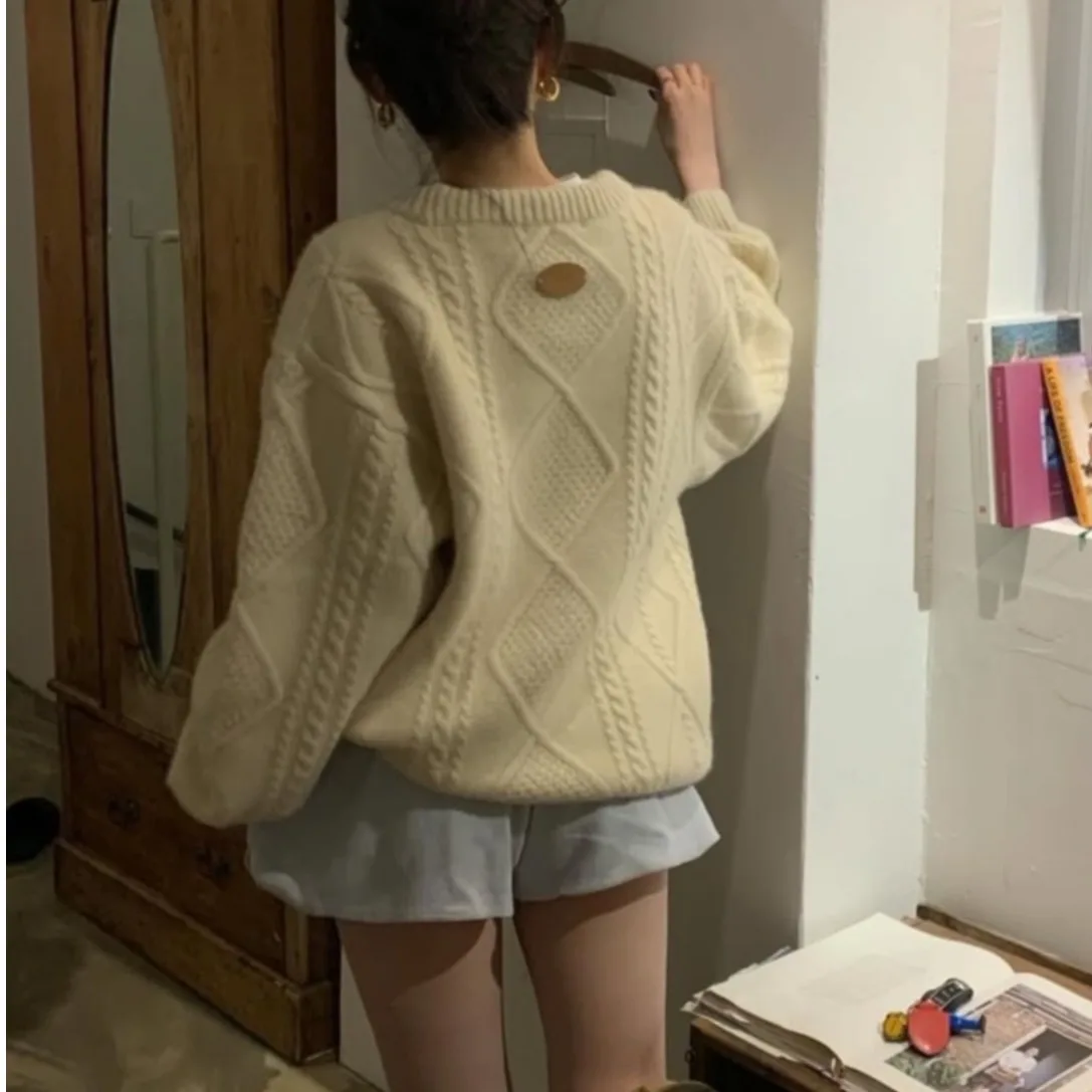 Suéter largo suelto Sve para mujer Chic Otoño Invierno nuevo Sle Simple perezoso Twist sensación suelta redondo Ne Top Commute Sle