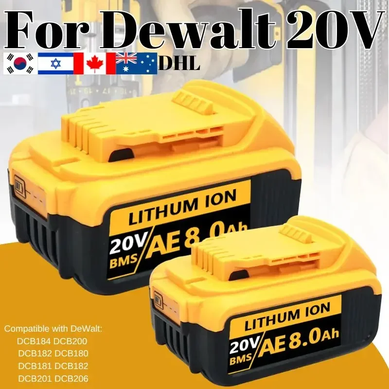 20V 6A\\8A\\12A MAX Lithium Battery Power Tool Replacement for DeWalt DCB184 DCB181 DCB182 DCB200 20V 18V 20V Lithium Battery