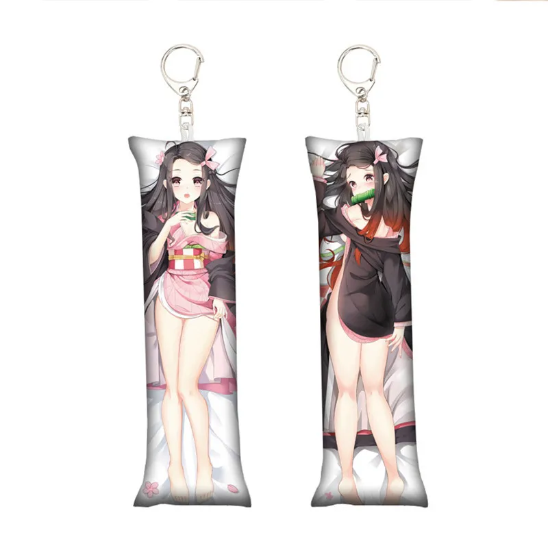 Anime Demon Slayer Tokitou Nezuko Rengoku Key Chain Cosplay Mini Dakimakura Pillow Case Hugging Body Keychain Accessories