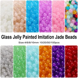 6mm 8mm Jelly Painted Glass Imitation Jade Round Beads - DIY Jewelry (Bracelet/Necklace) & Accessories 50Pcs