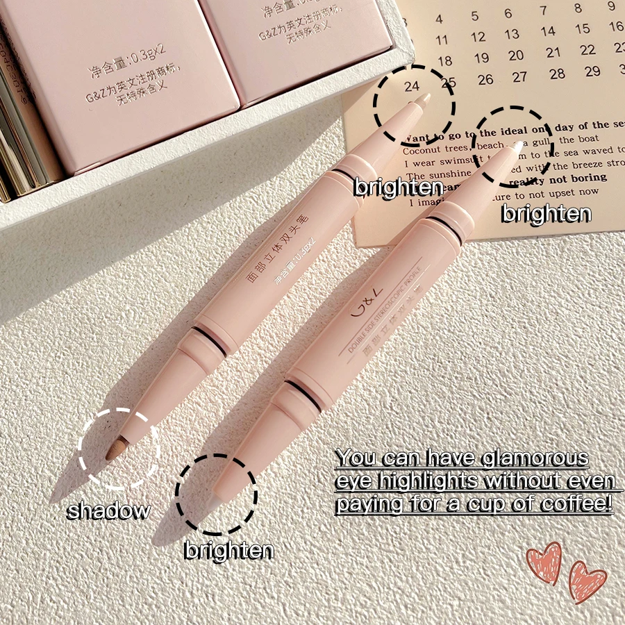 Double-headed Highlight&Contour Stick Face Nasal Shadow Water Proof Lasting Multifunctional Makeup Pen