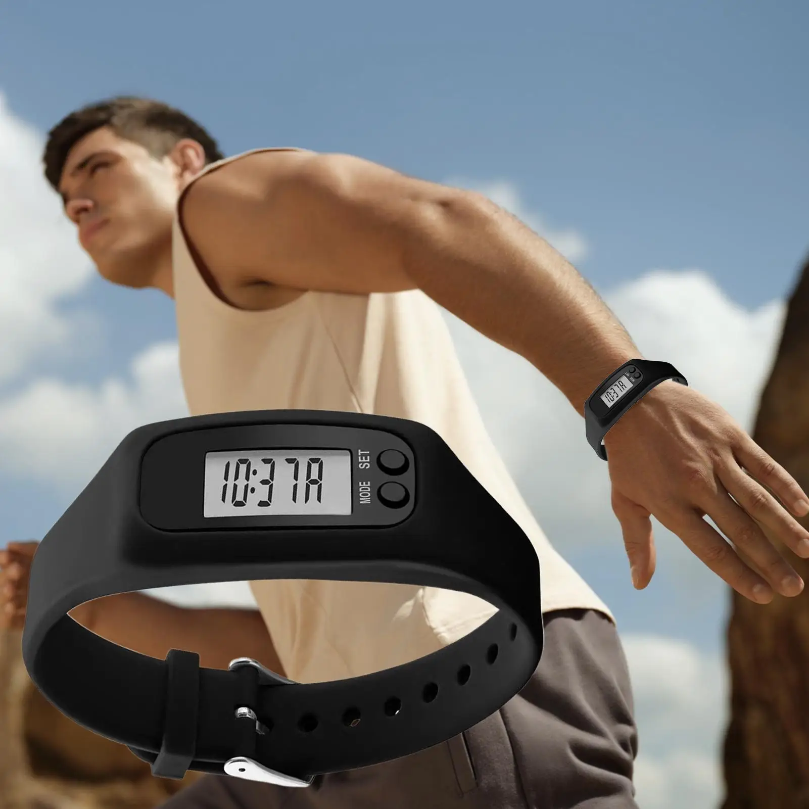 Step Counter Watch LCD Display Lightweight Monitor Large Screen Watch with Pedometer for Daily Travel Commute Weekend Walking