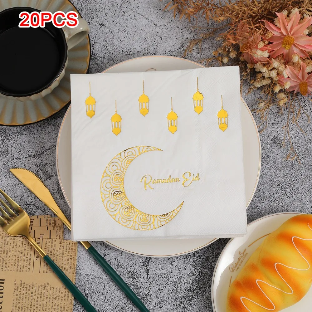 Colorful Moon-Patterned Napkins Golden Moon Star Patterns Paper Napkins White 20 Pieces Disposable Paper Tissues Kitchens