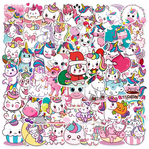 50Pcs Cute Cartoon Unicorn Stickers for Laptop Luggage Phone Car Scooter Funny Vinyl Decal
