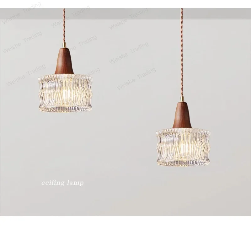 Modern Nordic Wooden Pendant Lights industrial decor Light Fixtures E27/E26 Glass Chandelier for Kitchen Kitchen Restaurant Lamp