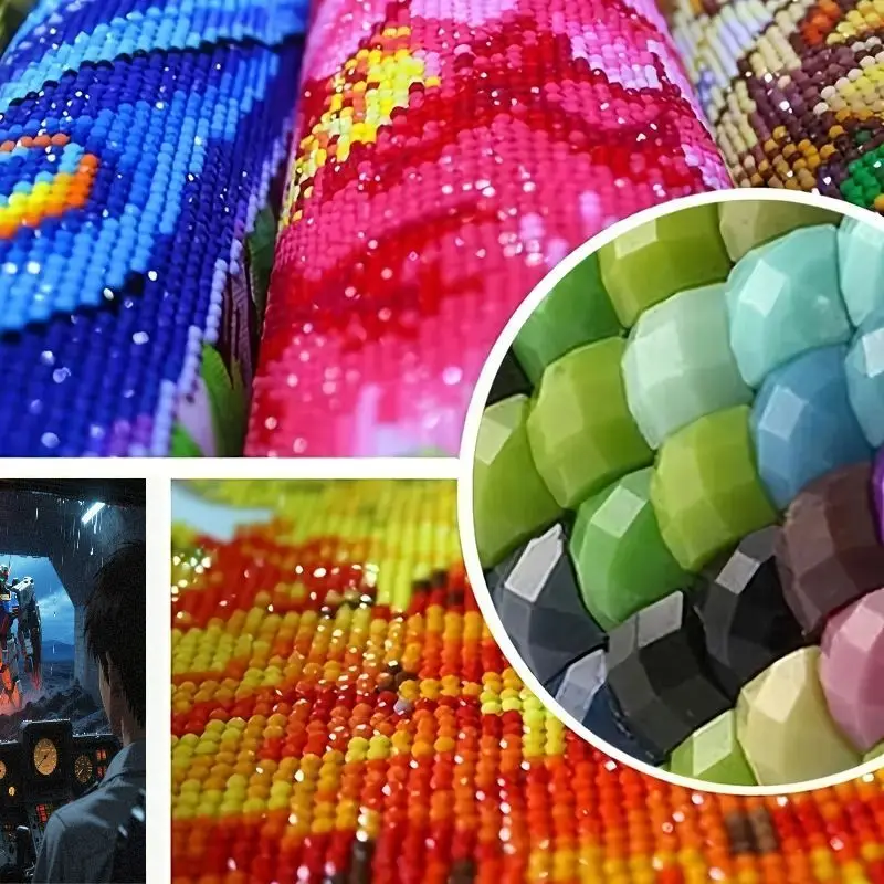 1 peça 5d diy kit de pintura diamante quadrado completo, cena de batalha piloto de robô mecha de ficção científica épica, 40x40cm estilo de anime inspirado em gundam