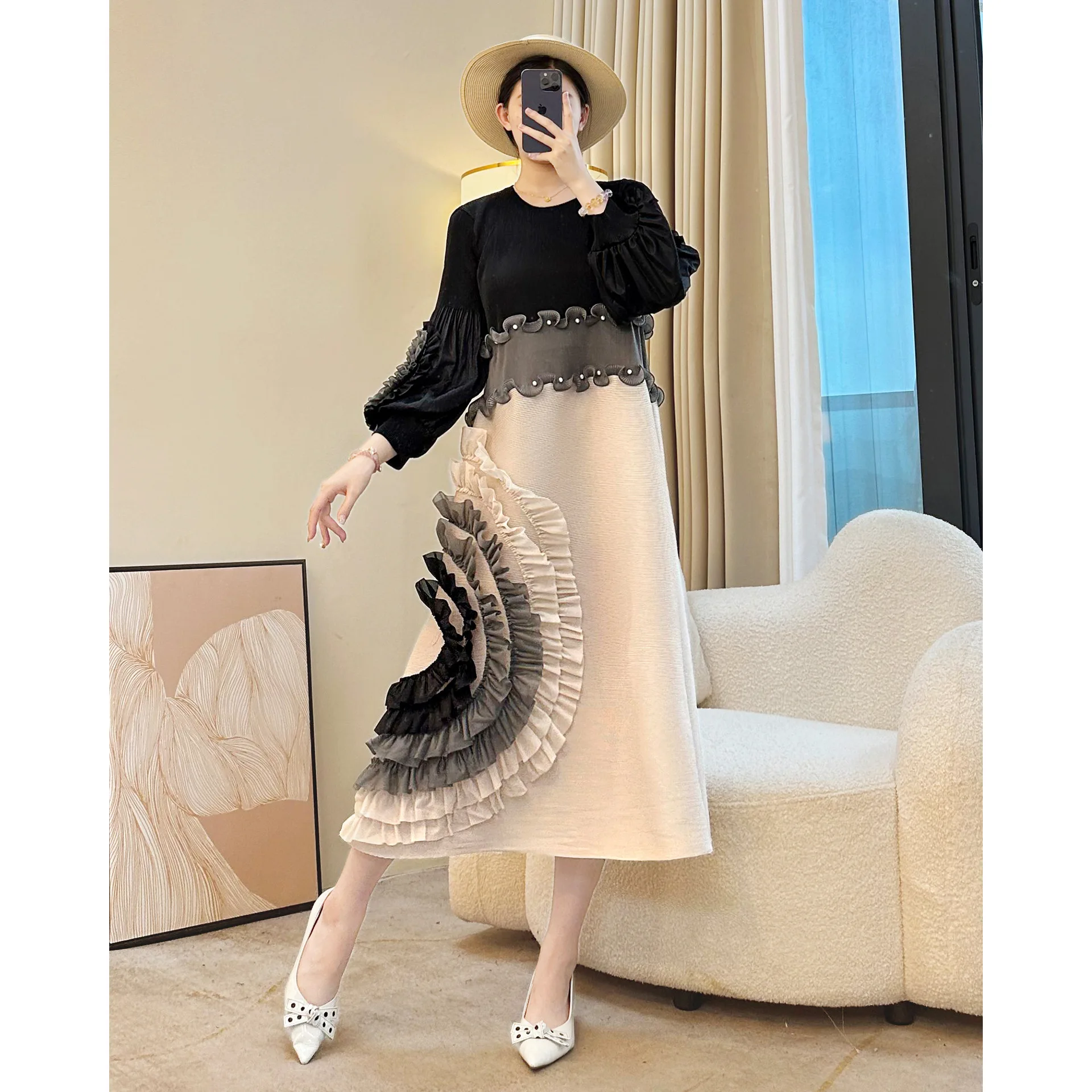 Miyake Art Creation Women's Dress, Spring/Autumn 2026 New French Elegant Resort Pleated Spring Skirt