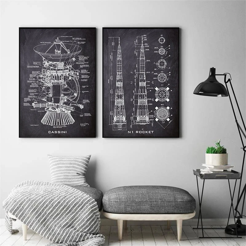 Chalkboard Vintage Blueprint Poster Canvas Painting Prints Space Shuttle Artwork Science Wall Art Gift Home Room Decor Frameless