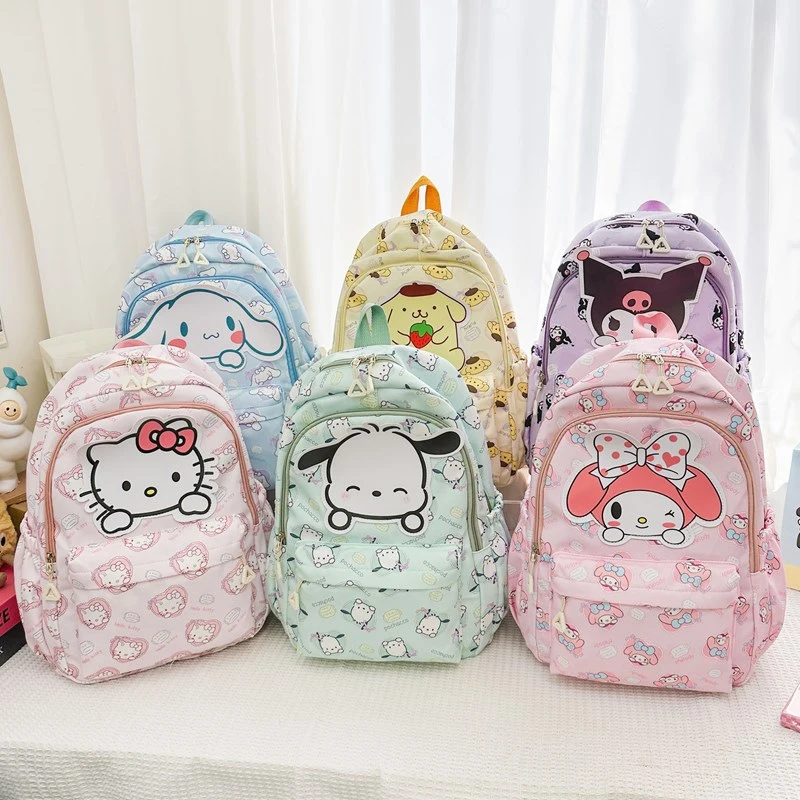 Anime Sanrio Mochila para Estudante, Mochila Escolar de Grande Capacidade, Kuromi, Hello Kitty, Pochacco, Cinnamoroll Melody, Presentes para Crianças