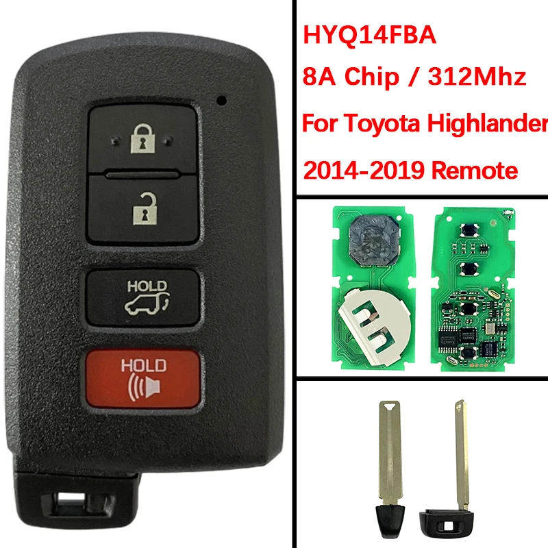 CN007157 Aftermarket 4 Button Smart Key Fob 8A Chip 312/314Mhz 89904-0E121 HYQ14FBA AG Board 2110 For Toyota Highlander 2014+