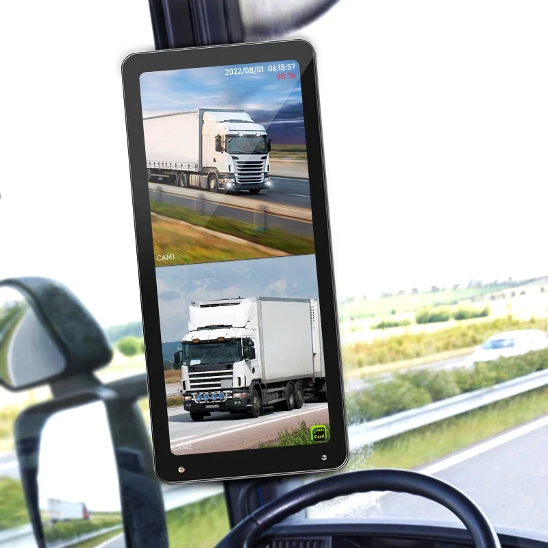 12.3 Inch Rear Side View LCD Mirror Split Screen Dual Cameras Night Vision Heavy Duty Truck Bus Blind Spot Monitoring System