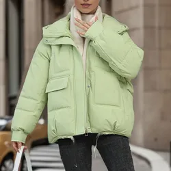 Fashion Winter Hooded Puffer Jacket Women Solid Casual Warm Oversize Parkas Female Korean Loose Long Sleeve Coat Women Clothing