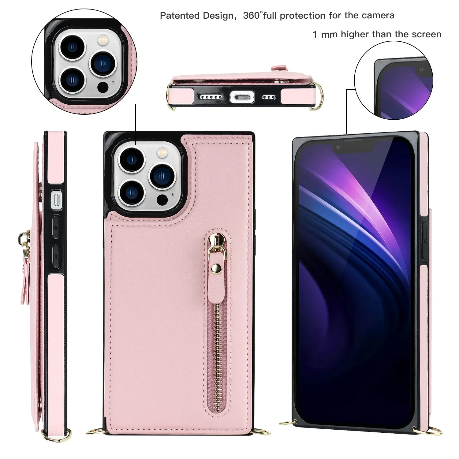 

Crossbody Leather Wallet Phone Case for IPhone17 16 15 14 13 12 Mini 11 14 X XR Pro Max RFID Blocking Protect Card Holder Cover