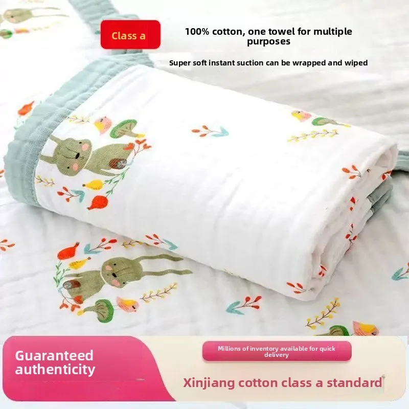 Hot Sale 110X110cm 6-Layer Cotton Baby Swaddle Blankets Breathable Newborn Wrap Blanket Kids Gauze Bath Towel with Printing