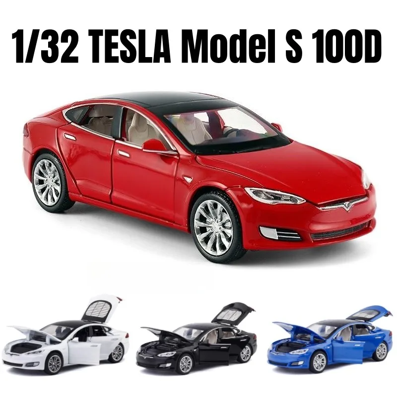 

1/32 Tesla Model S 100D SUV Toy Car Model Diecast Alloy Metal Miniature Sound & Light Pull Back 1:32 Collection Gift For Boy Kid