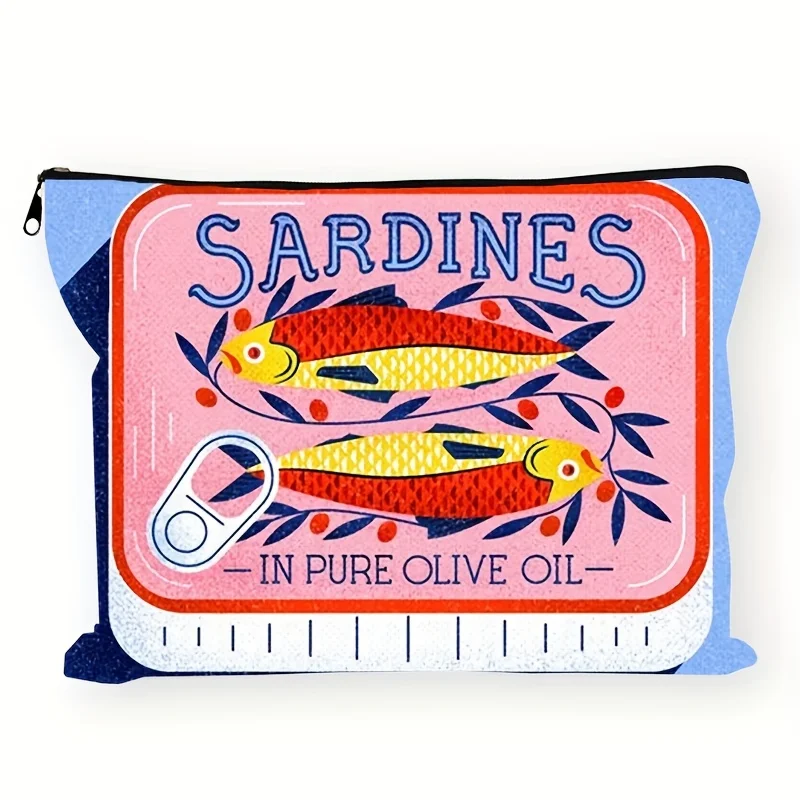

A Sardine Patterned Makeup Bag- Multifunctional Zipper Pouch, Jewelry Storage Bag, Perfect Travel Zipper Small Storage Bag.