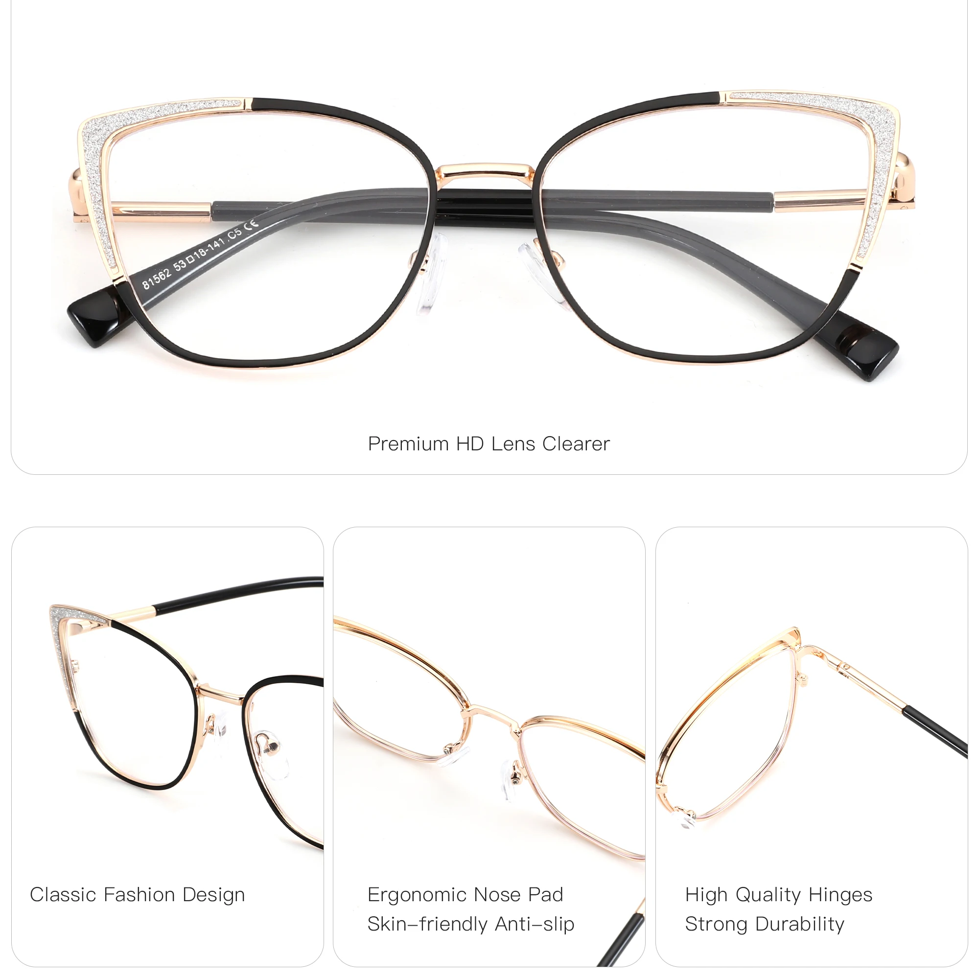 BLUEMOKY (L size) circular cat eye prescription glasses progressive myopia color changing glasses, anti blue light multifocal