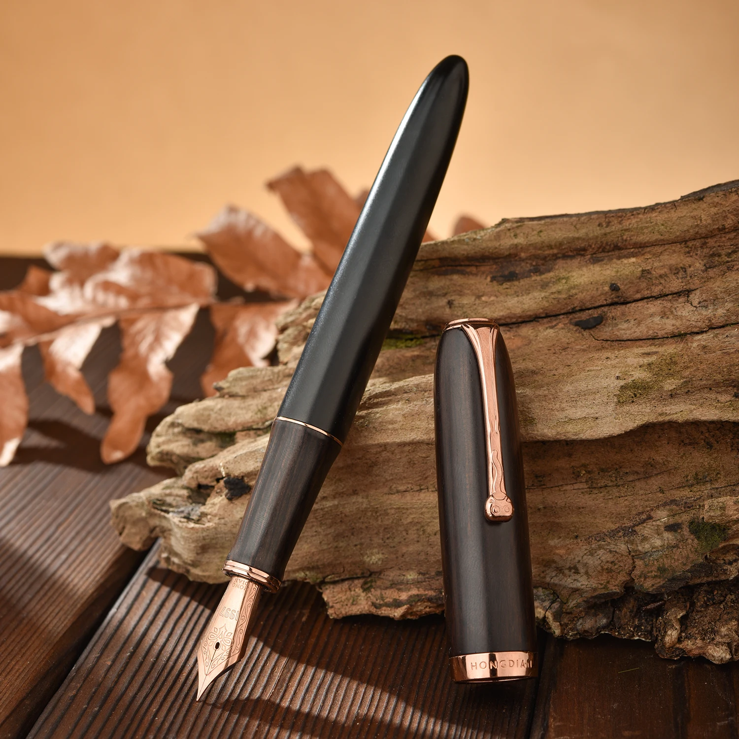 قلم حبر خشبي طبيعي من Hongdian A10 EF F Nib بني أسود مع قلم هدية للكتابة المكتبية #4