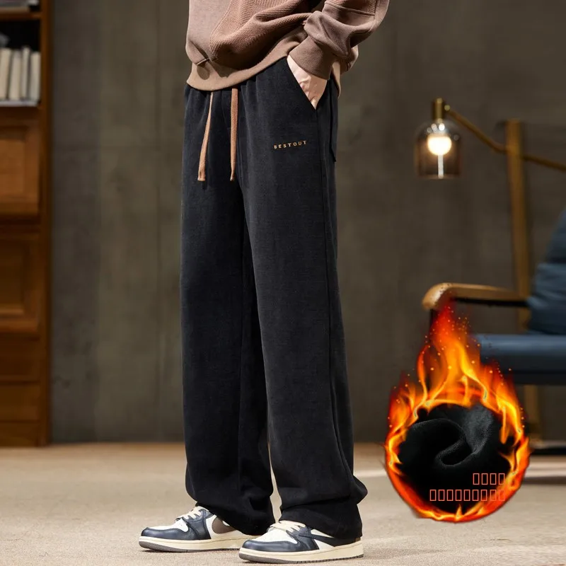 

Мужские вельветовые спортивные брюки свободного кроя с прямыми штанинами, утепленные, осенне-зимние, модные повседневные брюки