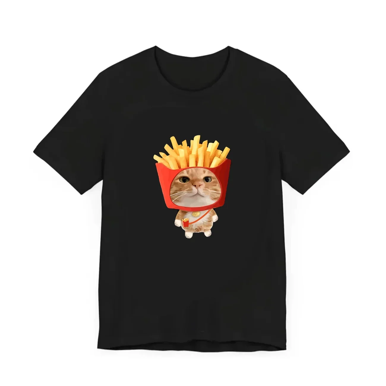 Cute Fries Bucket Orange Cat Graphic Women Tee Funny Food Pet Print Short Sleeve O-Neck Loose Casual Summer Streetwear Women Tee