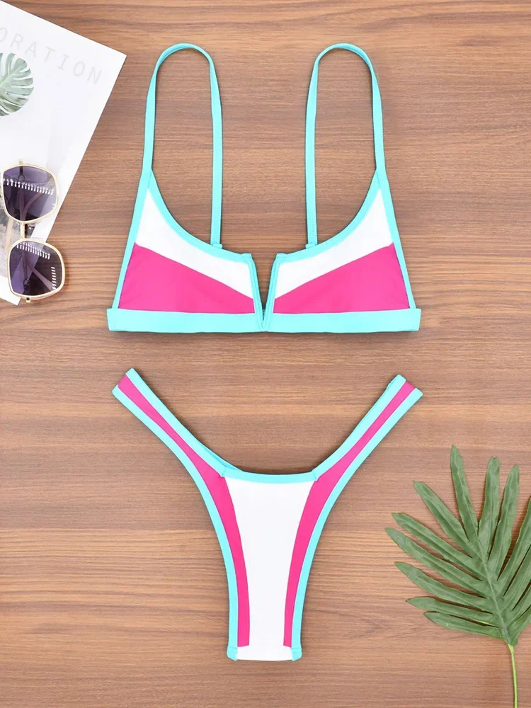 

Sexy Splicing High Waist Bikini 2 Piece Set Women Split Swimsuit Backless Beach Bikinis 2025 New Summer Swimwear Bikinis Set