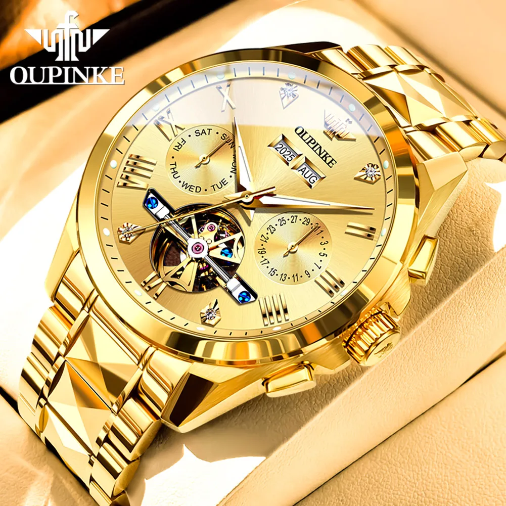 นาฬิกา OUPINKE 3280 รุ่นใหม่ คุณภาพสูง นาฬิกาผู้ชายสุดหรู ระบบออโตเมติก ﻿   นาฬิกาเหล็กทังสเตนกันน้ำ 50 เมตร กล่องของขวัญ