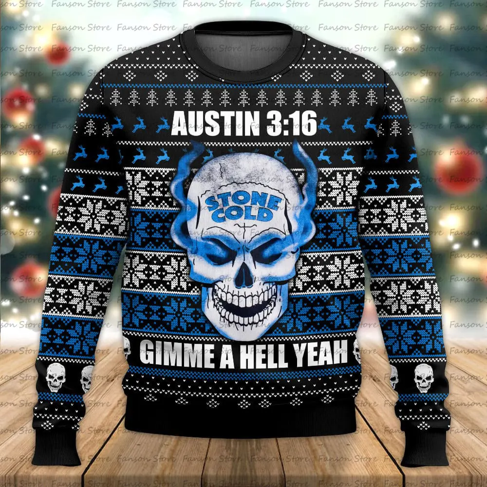 Steve Austin 3D Printed Men's and Women's Christmas Ugly Round neck Hoodies Couple Street Party Hoodies