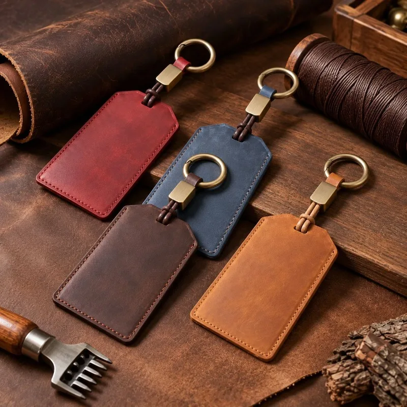 Horsehide Baggage Charm Round Snap Fastener Ornament Vintage Genuine Hide Trunk Voyage Marker Suspended Suitcase Identification